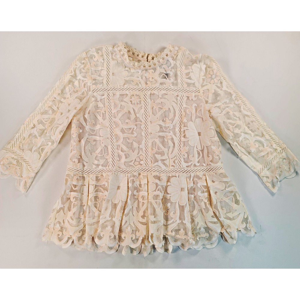 Anthropologie HD in Paris Womens 6 Ivory Lace Blouse Peplum 3/4 Sleeve Boho